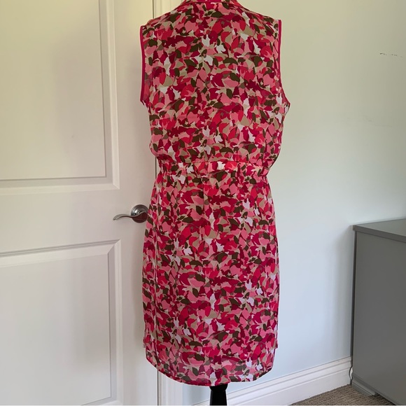 LIZ CLAIBORNE PINK PATTERNED BLOUSON STYLE BUTTONED SLEEVELESS SUMMER DRESS / M - Picture 6 of 6